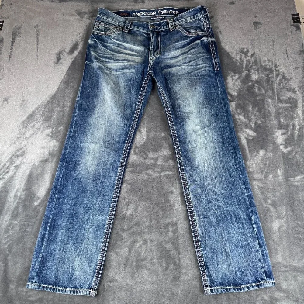 American Fighter Jeans Men's 34 x 30 Blue Legend SLIM STRAIGHT Embroidered